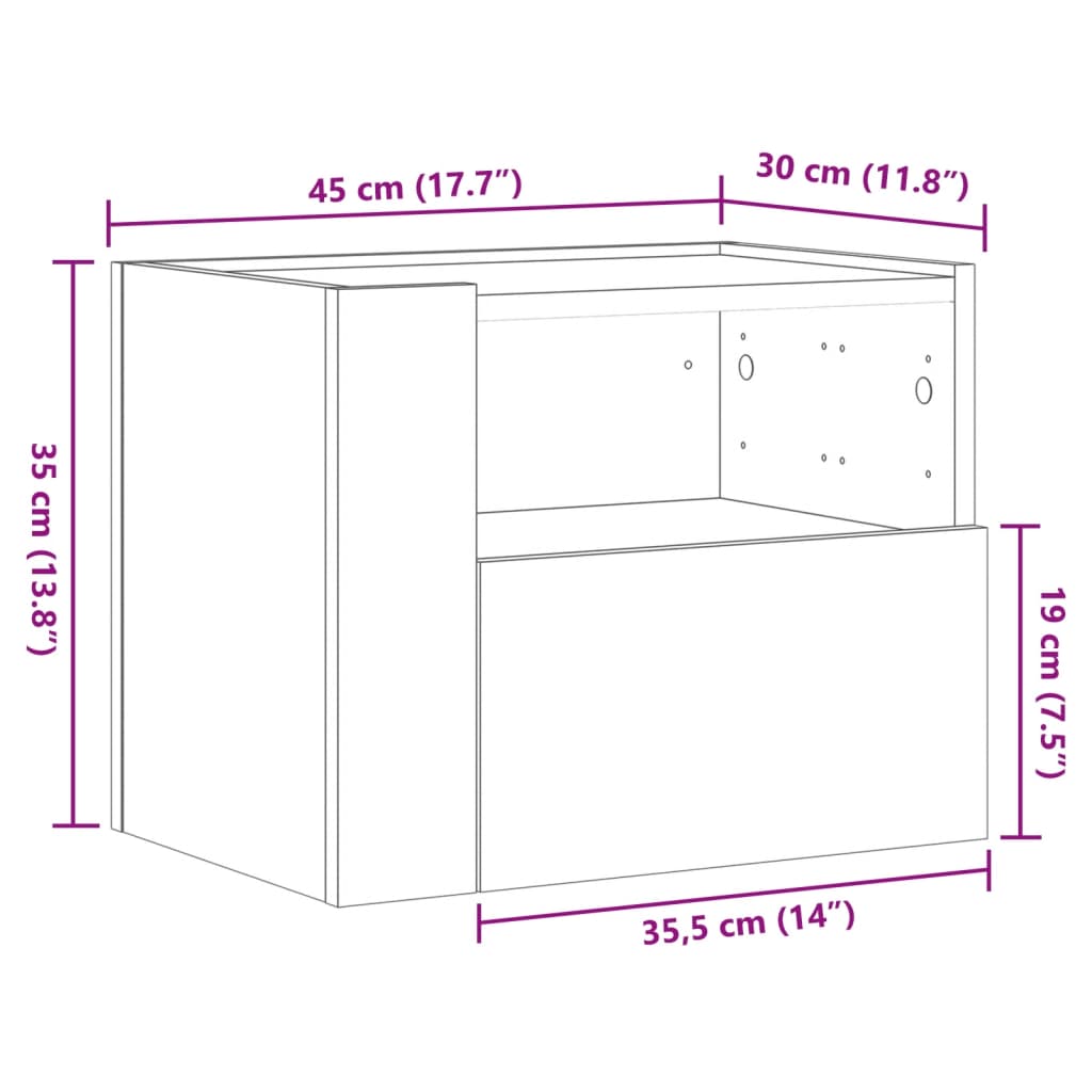 vidaXL Zidni noćni ormarić boja dimljenog hrasta 45 x 30 x 35 cm