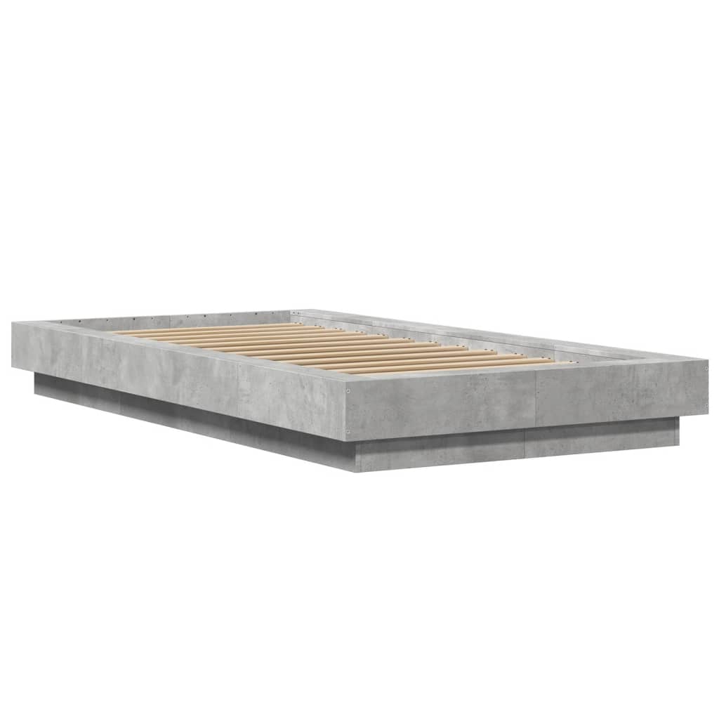 vidaXL Okvir kreveta s LED svjetlima boja betona 100 x 200 cm drveni