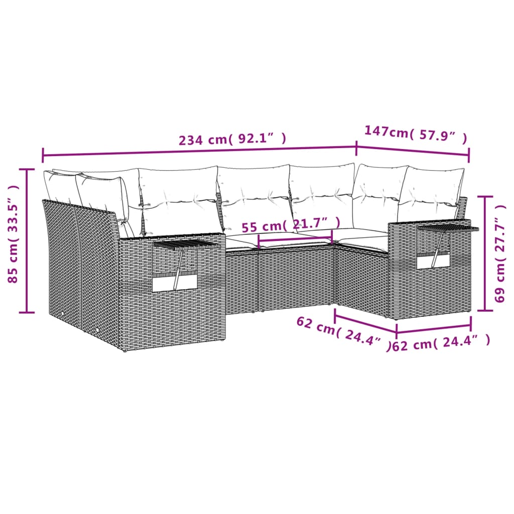 vidaXL 6-dijelni set vrtnih sofa od poliratana s jastucima sivi