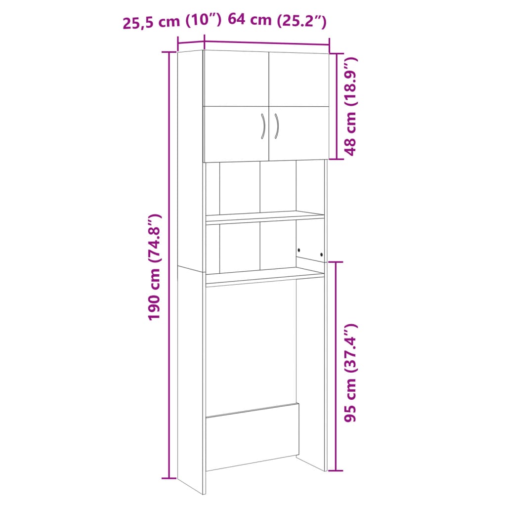 vidaXL Ormarić za perilicu rublja boja hrasta 64x25,5x190 cm iverica