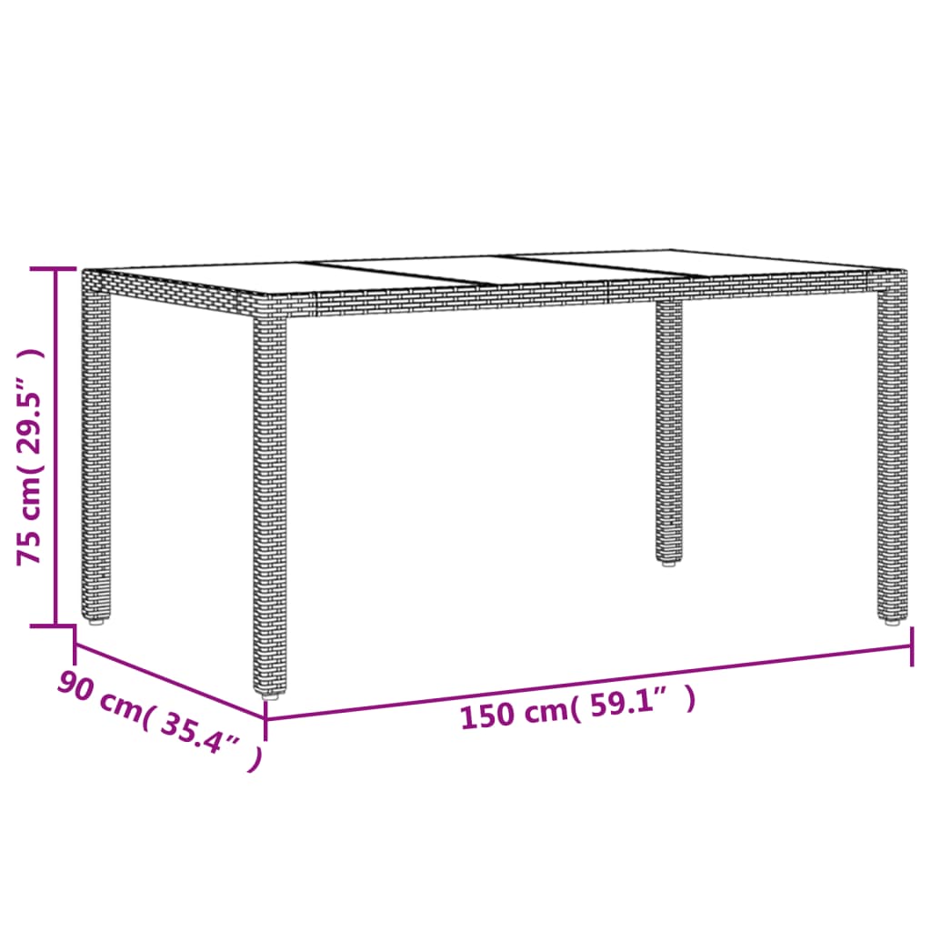 vidaXL Vrtni stol sa staklenom pločom bež 150x90x75 cm poliratan