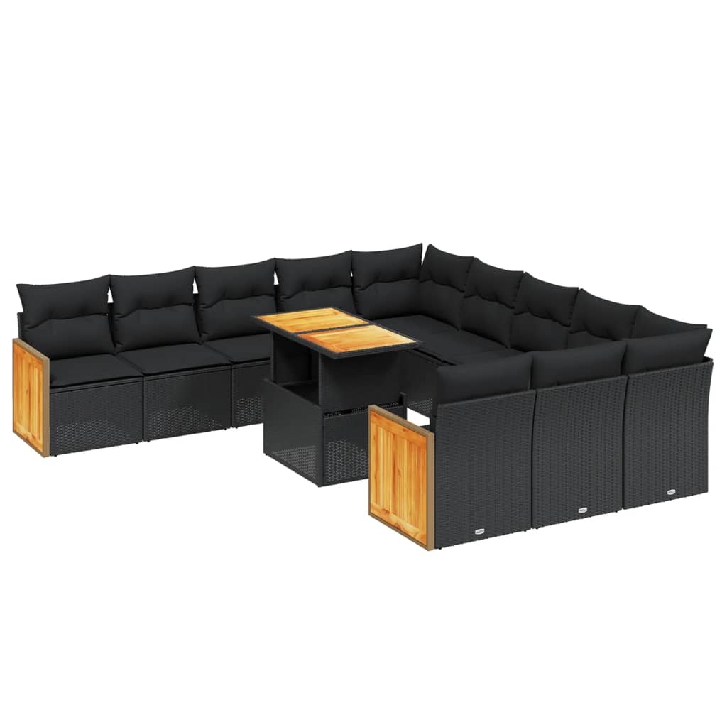 vidaXL 11-dijelni set vrtnih sofa od poliratana s jastucima crni