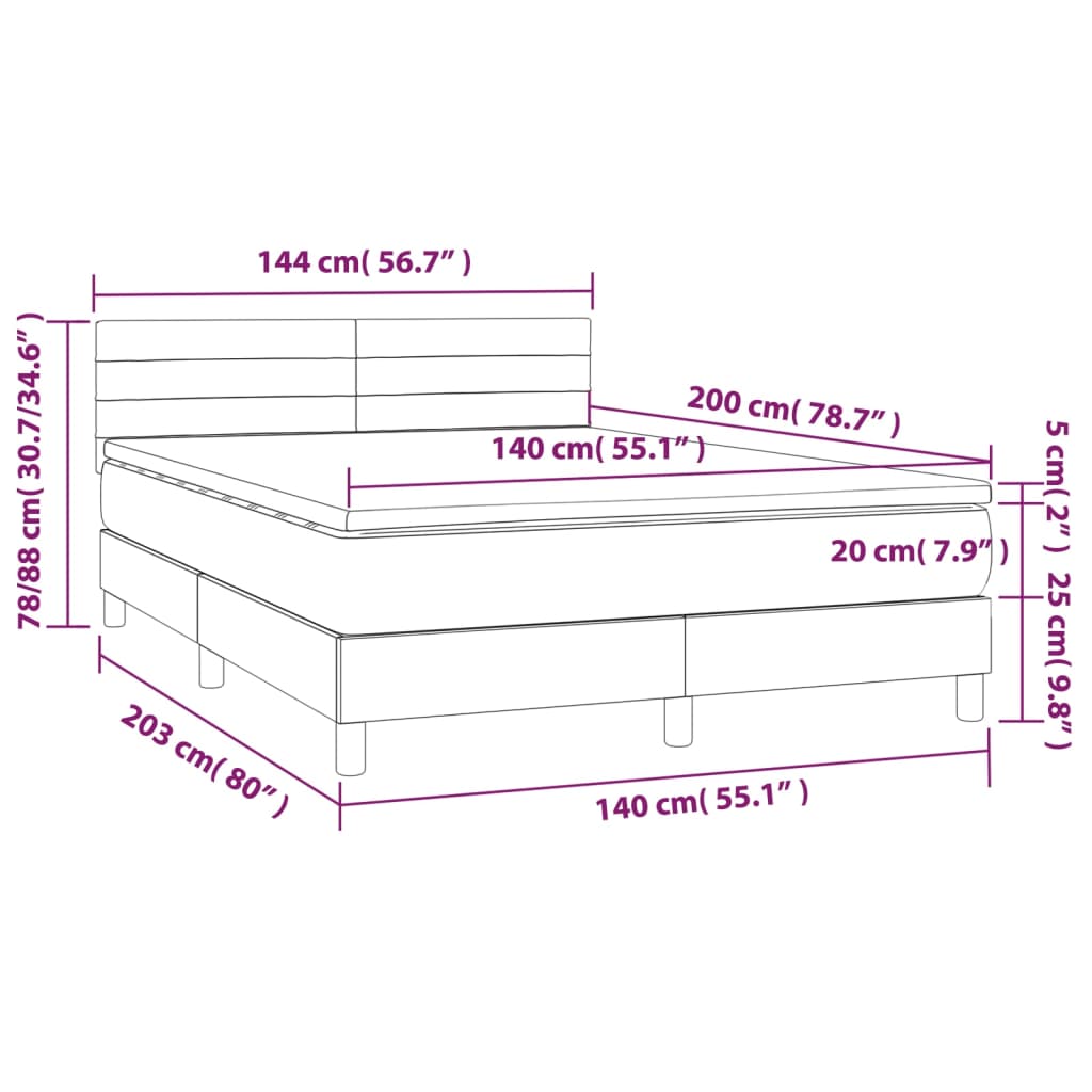 vidaXL Krevet box spring s madracem LED plavi 140x200 cm od tkanine