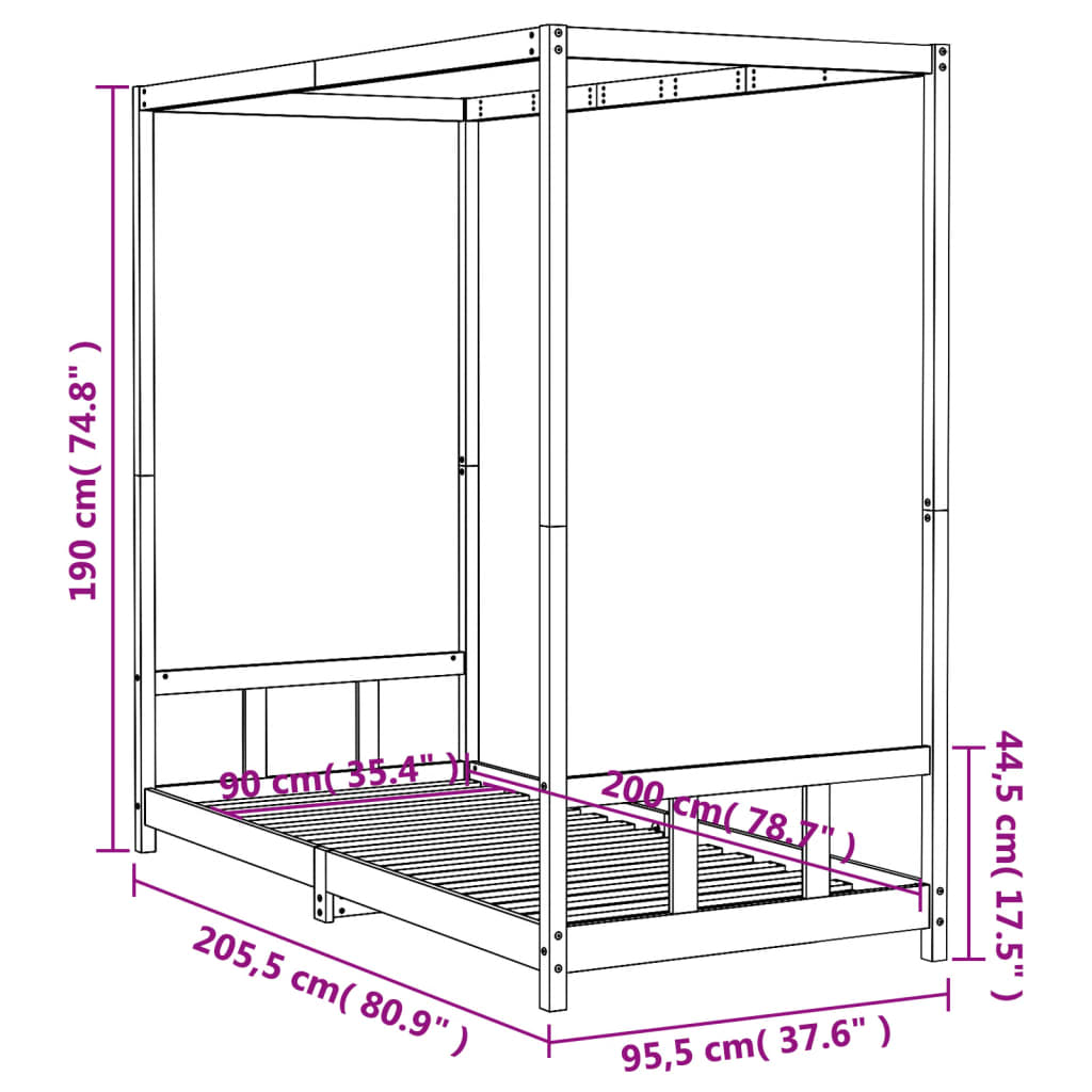 vidaXL Okvir za dječji krevet bijeli 90 x 200 cm od masivne borovine