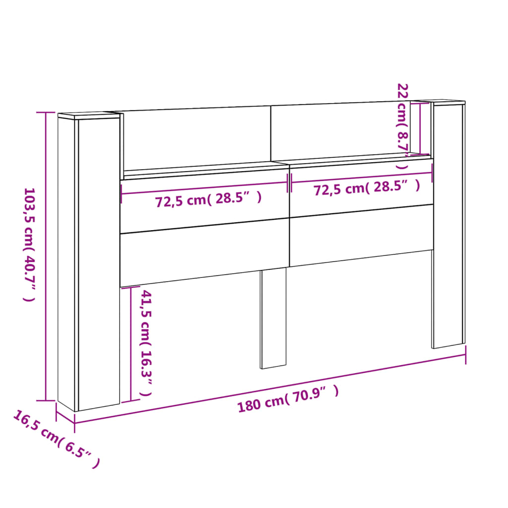 vidaXL Ormarić za uzglavlje LED boja smeđeg hrasta 180x16,5x103,5 cm