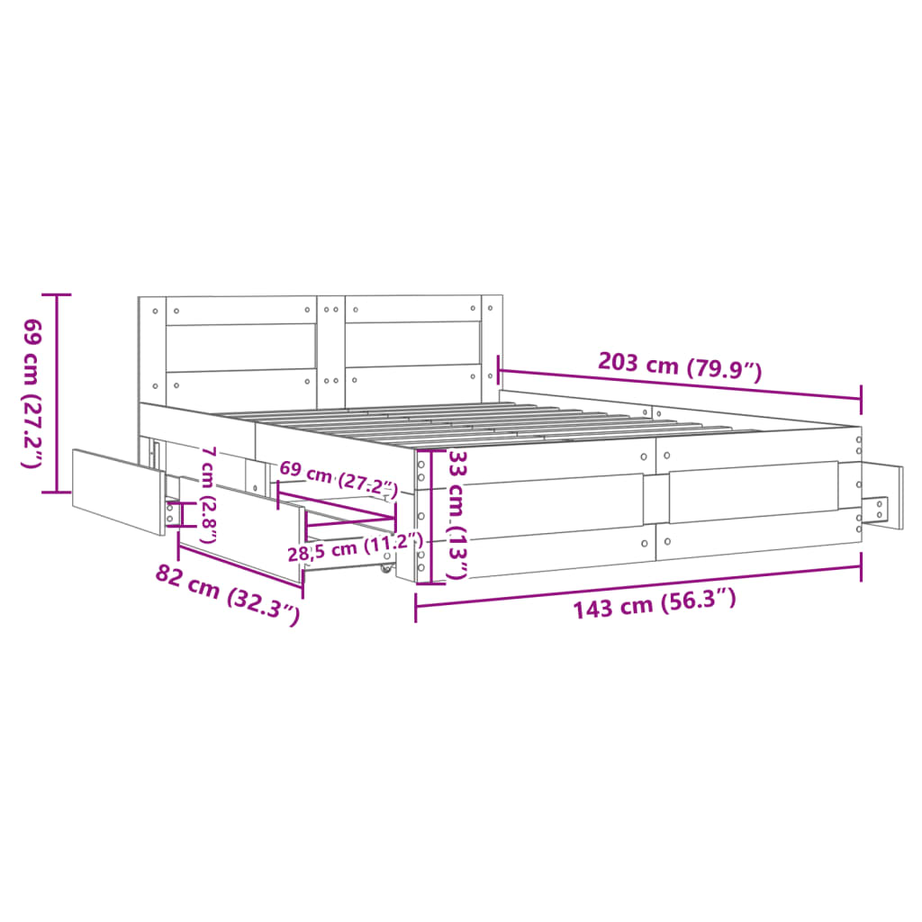 vidaXL Okvir za krevet s uzglavljem boja hrasta 140x200 cm drveni