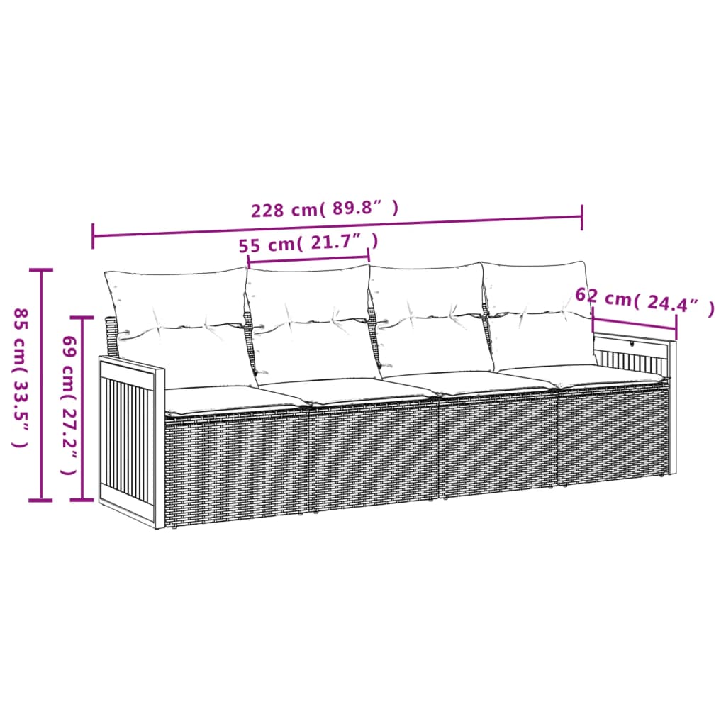 vidaXL 4-dijelni set vrtnih sofa od poliratana s jastucima sivi