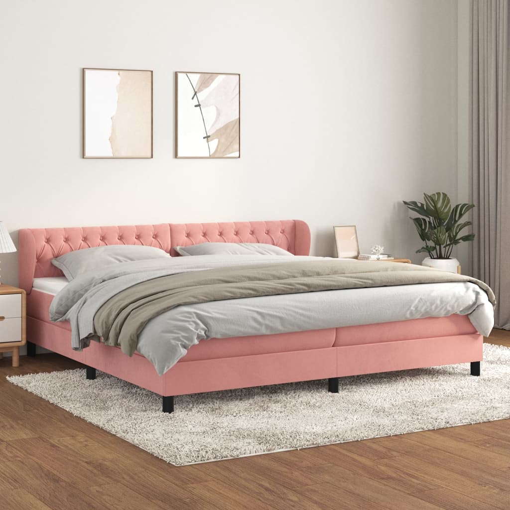 vidaXL Krevet s oprugama i madracem ružičasti 200x200 cm baršunasti