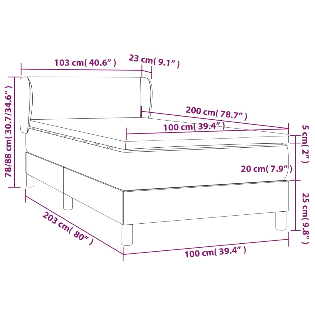 vidaXL Krevet s oprugama i madracem tamnosmeđi 100 x 200 cm od tkanine