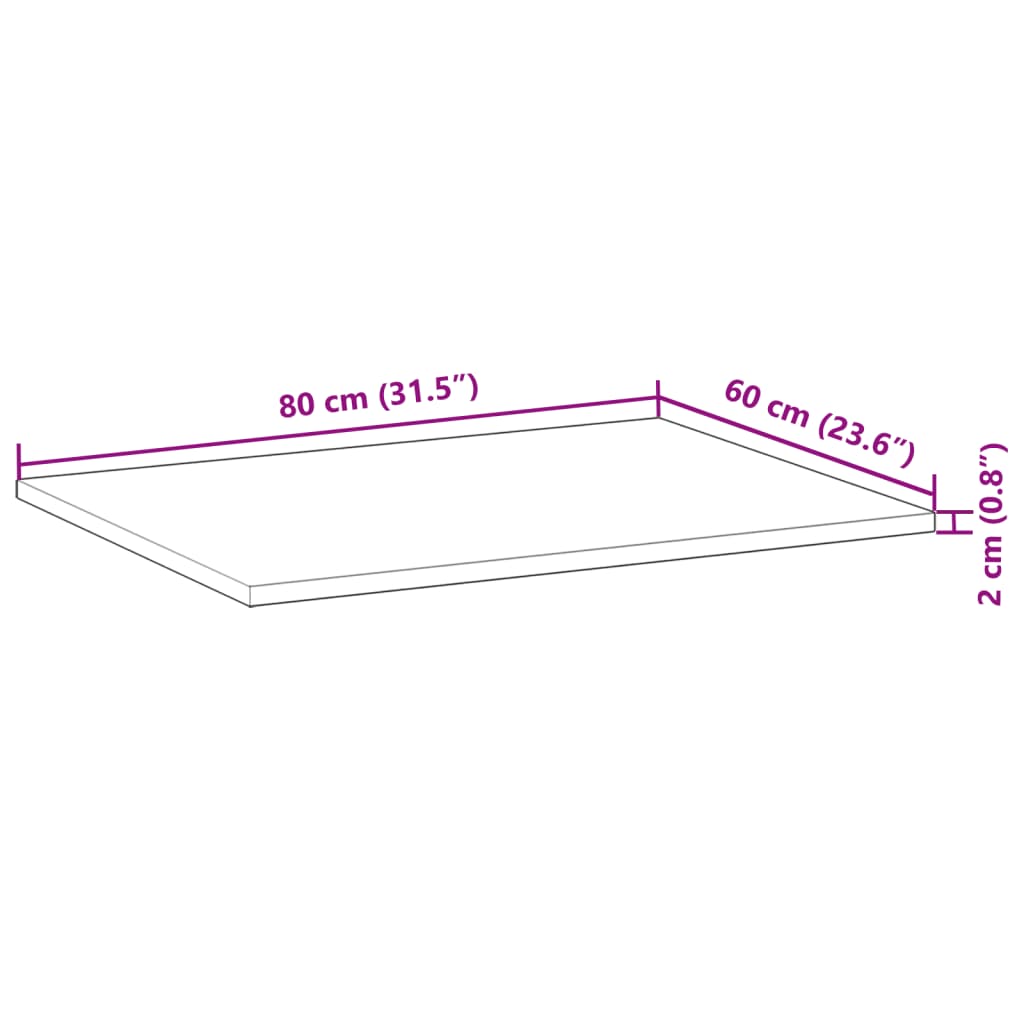 vidaXL Površina za umivaonik neobrađena 80 x 60 x 2 cm od drva bagrema