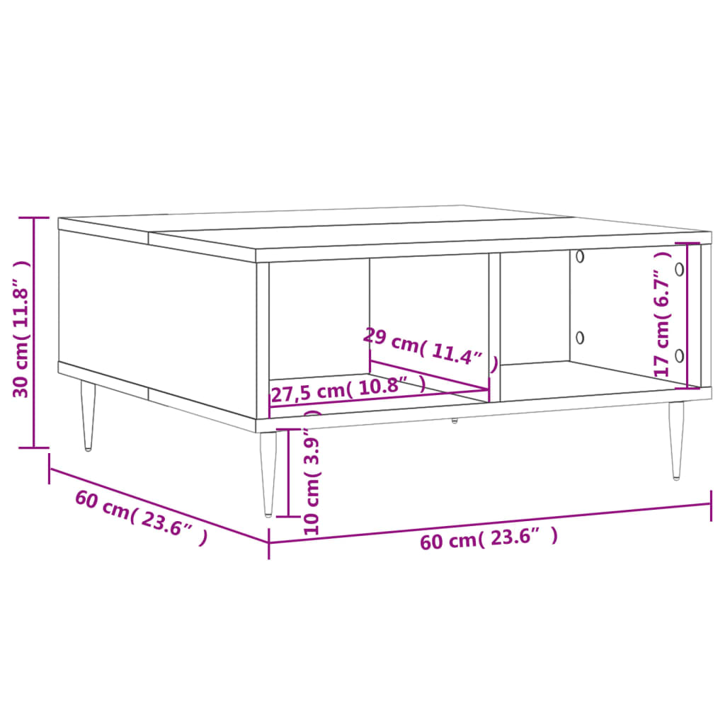 vidaXL Stolić za kavu smeđa boja hrasta 60x60x30 cm konstruirano drvo