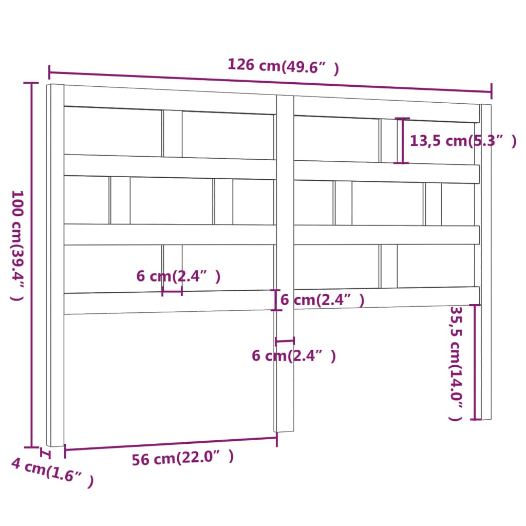 vidaXL Uzglavlje za krevet sivo 126 x 4 x 100 cm od masivne borovine