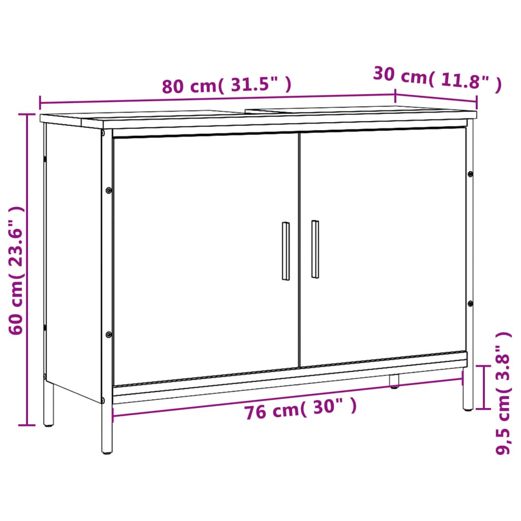 vidaXL Ormarić za umivaonik crni 80 x 30 x 60 cm konstruirano drvo