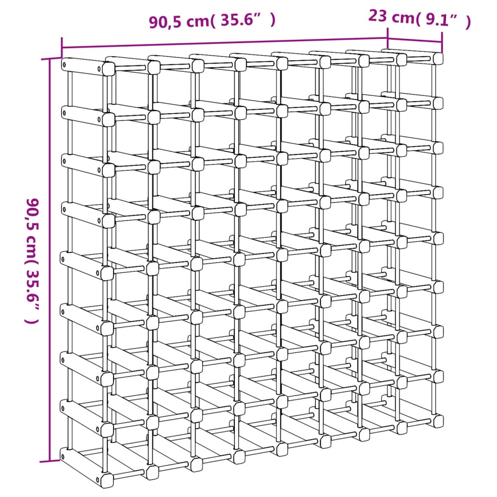 vidaXL Stalak za vino za 72 boce 90,5x23x90,5 cm masivna borovina