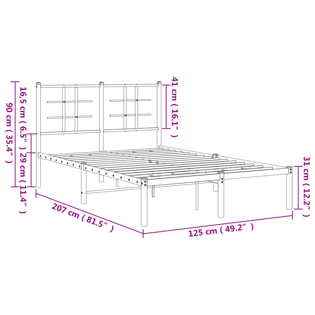 vidaXL Metalni okvir za krevet s uzglavljem bijeli 120x200 cm