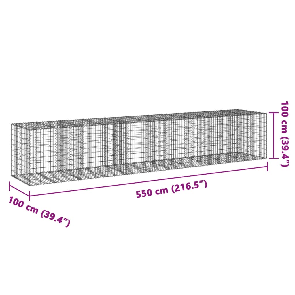 vidaXL Gabionska košara s poklopcem 550x100x100 cm pocinčano željezo