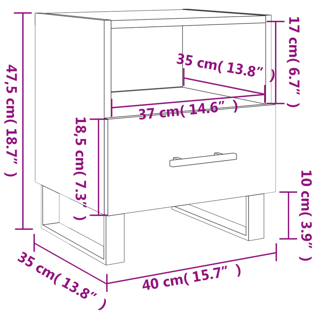 vidaXL Noćni ormarići 2 kom boja hrasta 40x35x47,5cm konstruirano drvo