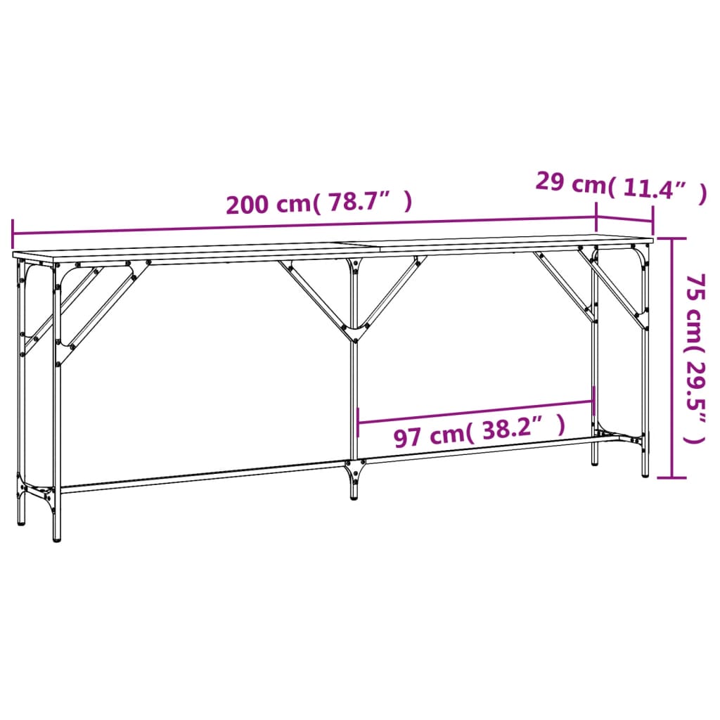 vidaXL Konzolni stol boja hrasta sonome 200x29x75 cm konstruirano drvo