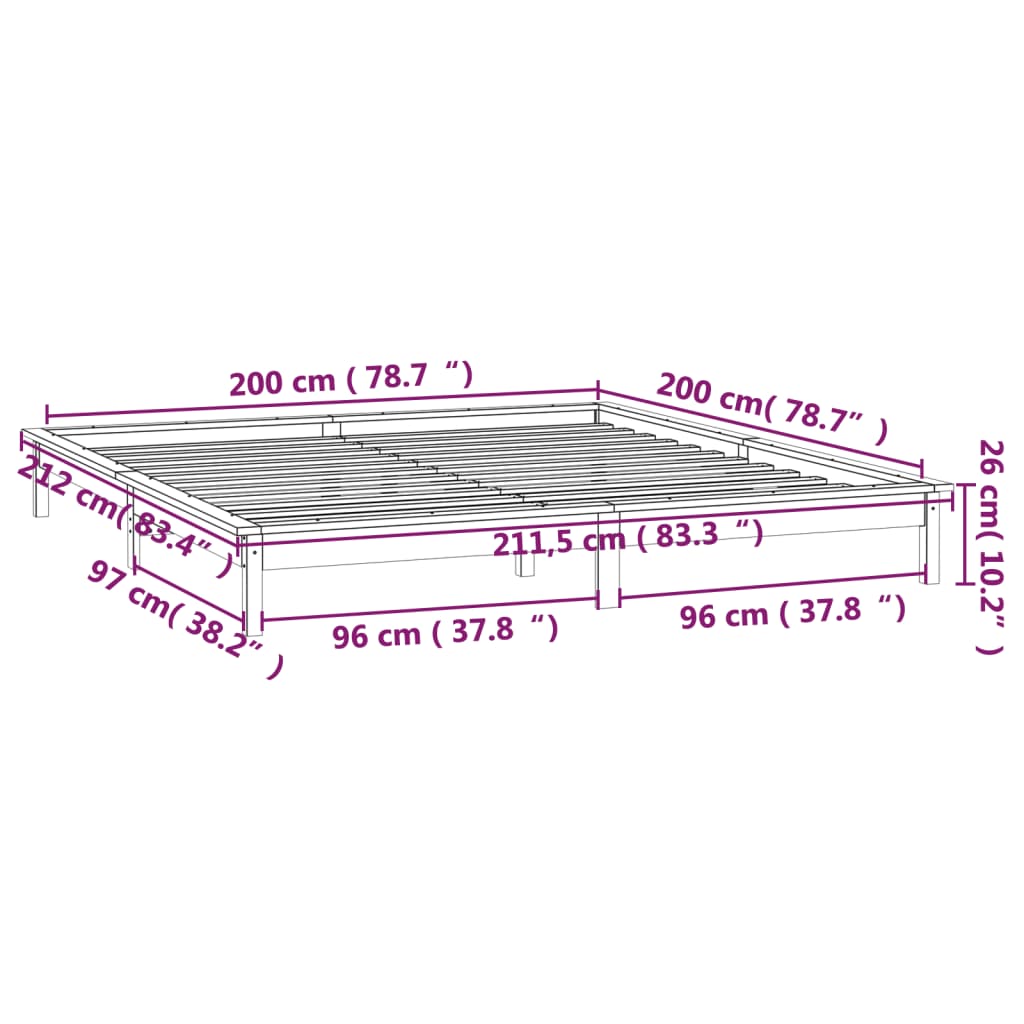 vidaXL LED Okvir za krevet boja meda drveni 200x200 cm od masivne