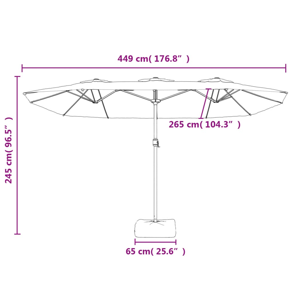 vidaXL Dvostruki suncobran s LED svjetlima crni 449 x 245 cm