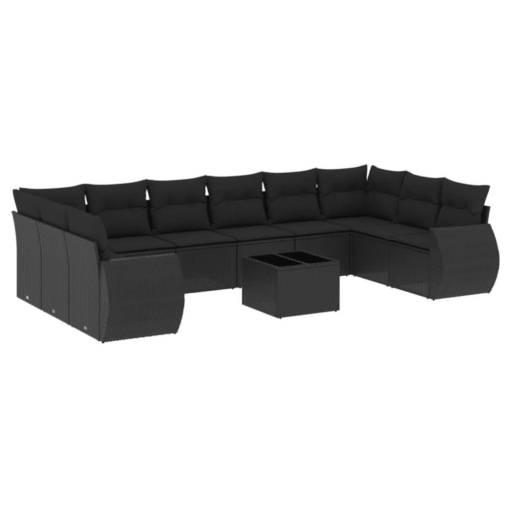 vidaXL 11-dijelni set vrtnih sofa od poliratana s jastucima crni