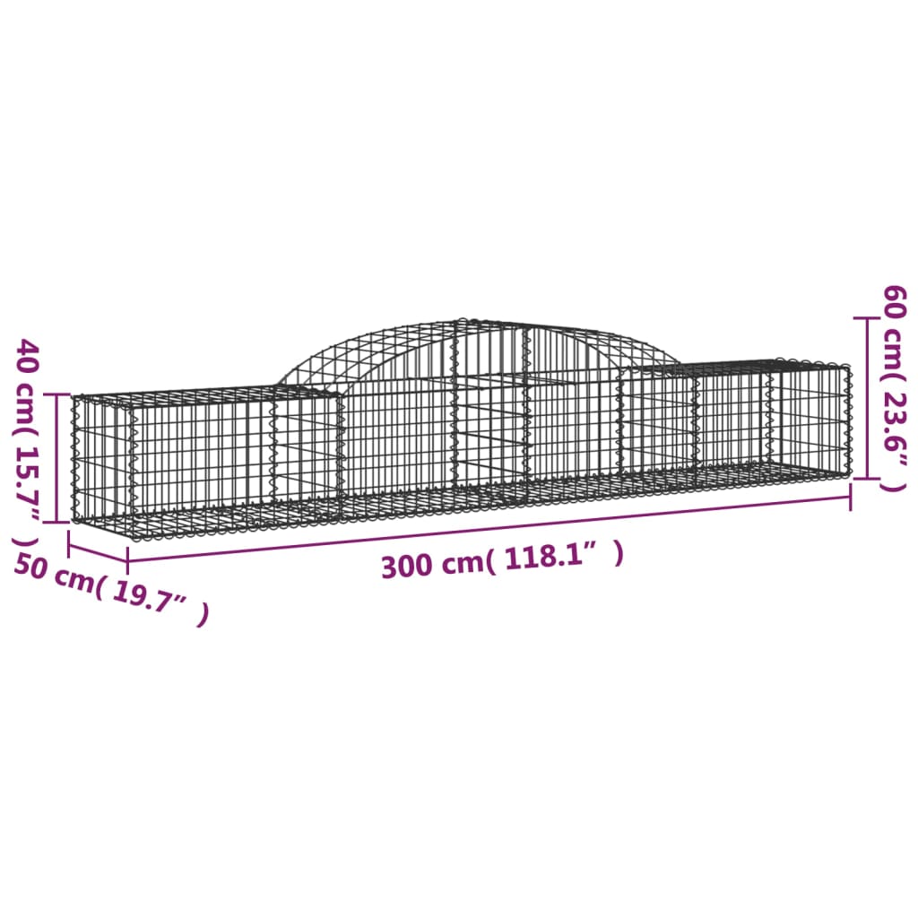 vidaXL Lučne gabionske košare 12 kom 300x50x40/60 cm pocinčano željezo