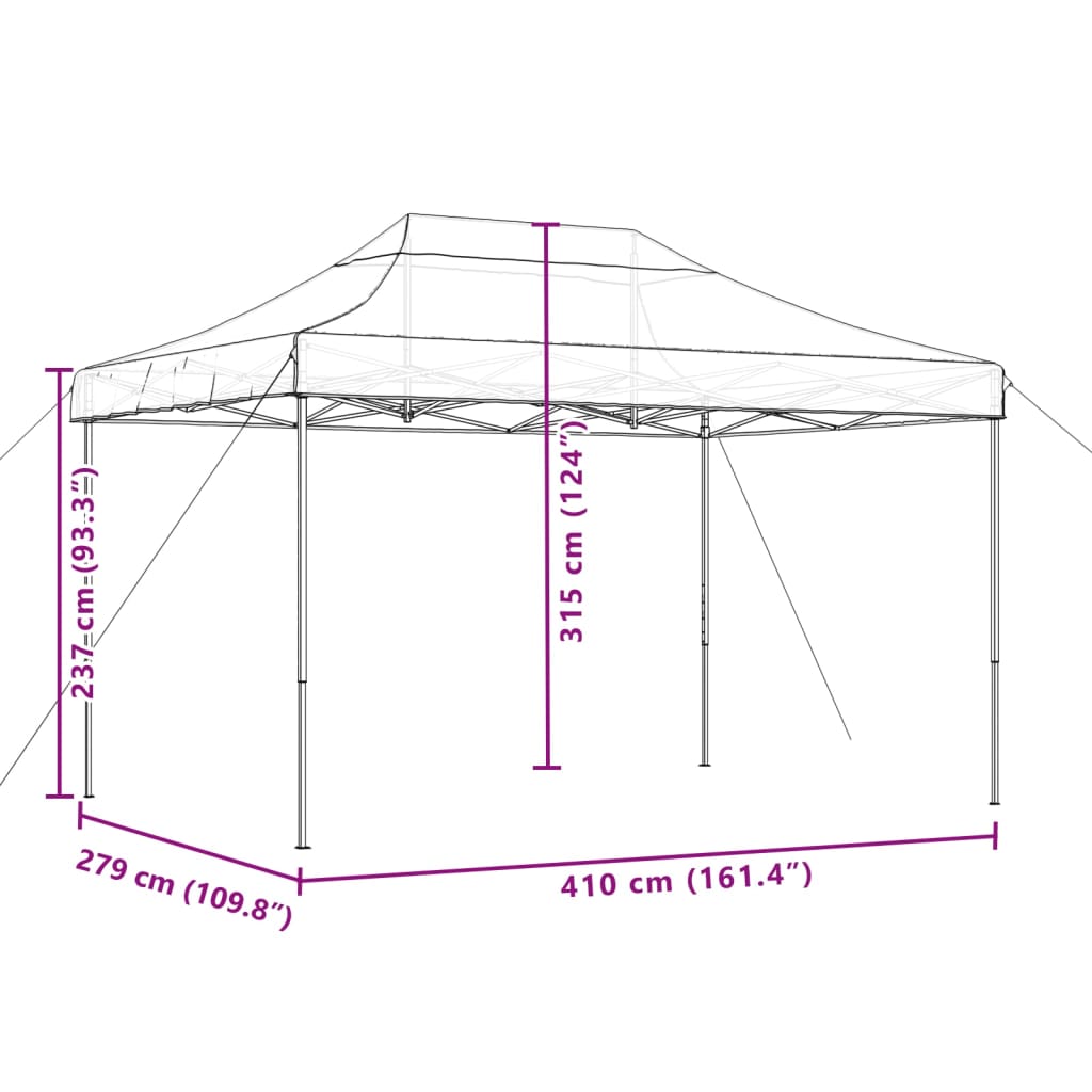 vidaXL Sklopivi prigodni šator za zabave crni 410 x 279 x 315 cm