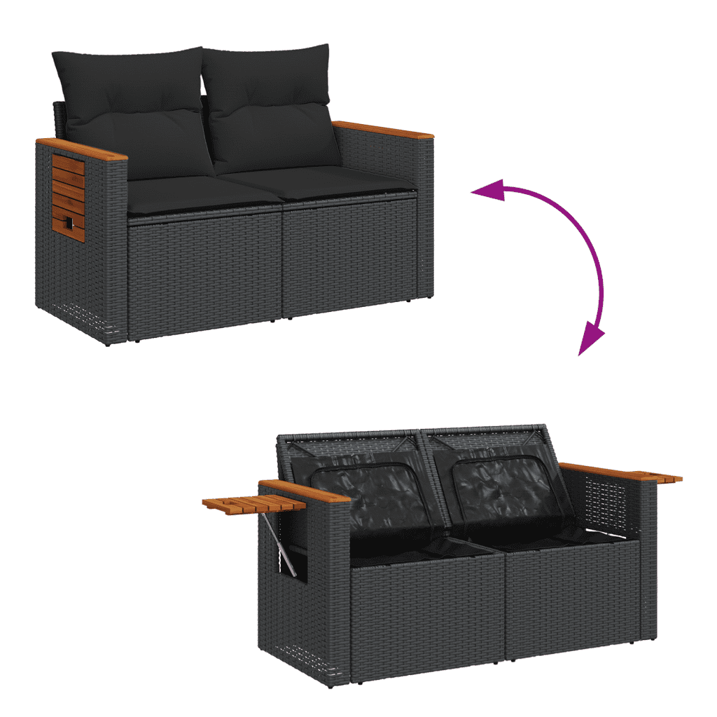 vidaXL 10-dijelni set vrtnih sofa s jastucima crni od poliratana