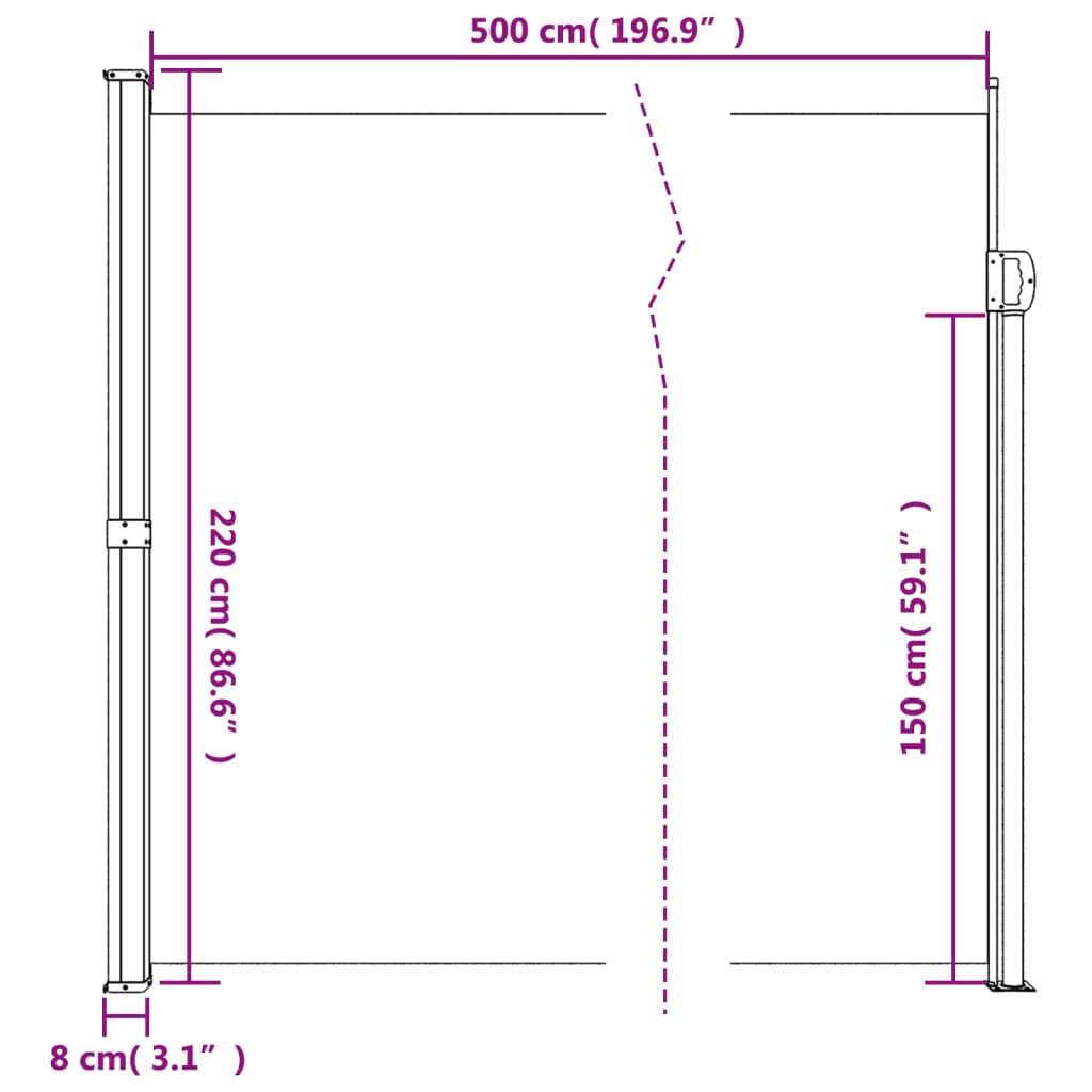 vidaXL Bočna tenda na uvlačenje smeđesiva 220 x 500 cm