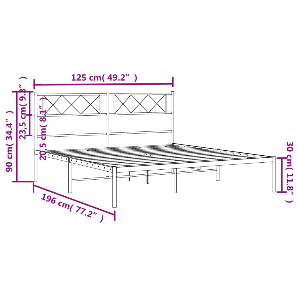 vidaXL Metalni okvir za krevet s uzglavljem crni 120x190 cm