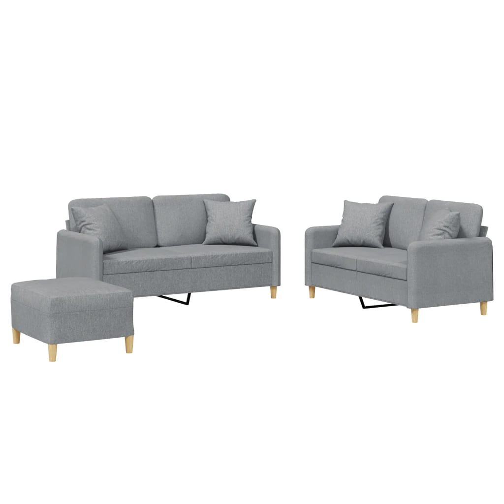 vidaXL 3-dijelni set sofa s jastucima svjetlosivi od tkanine