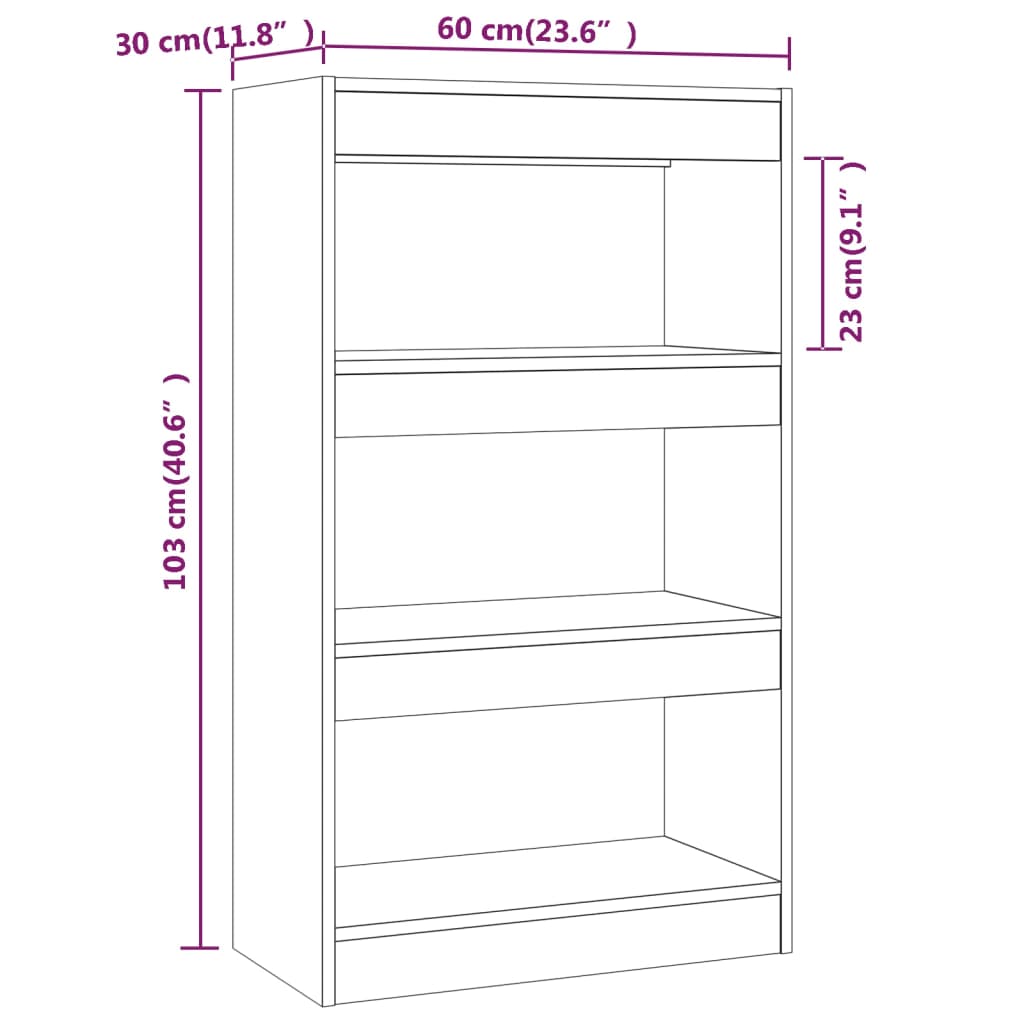 vidaXL Ormarić za knjige / sobna pregrada crni 60x30x103 cm drveni