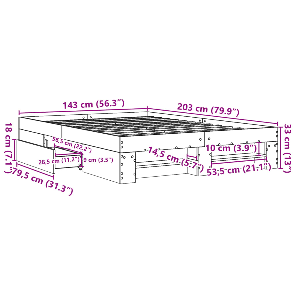 vidaXL Okvir kreveta siva boja hrasta 140 x 200 cm konstruirano drvo