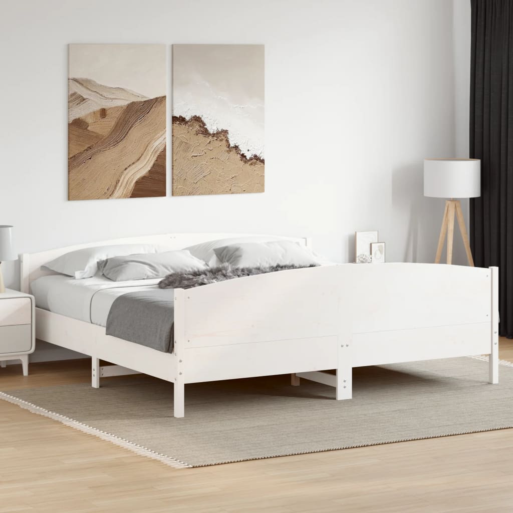 vidaXL Okvir kreveta s uzglavljem bijeli 180 x 200 cm masivna borovina