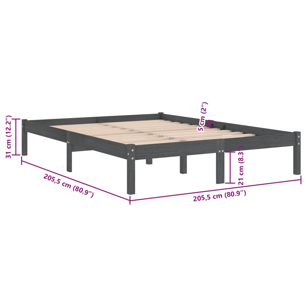 vidaXL Okvir za krevet od masivne borovine sivi 200 x 200 cm