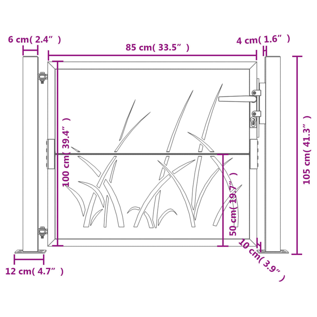 vidaXL Vrtna vrata 105 x 105 cm od čelika COR-TEN s uzorkom trave