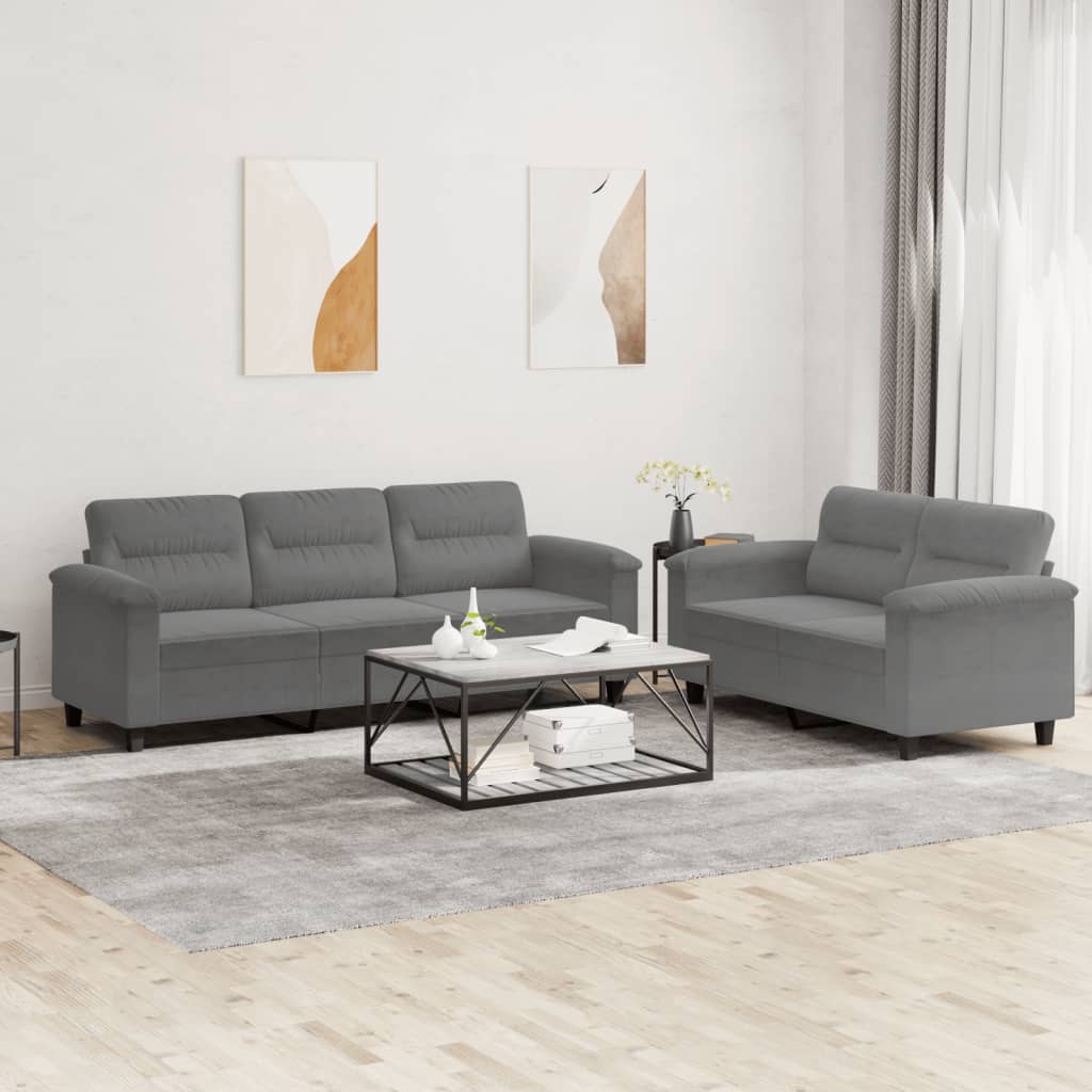 vidaXL 2-dijelni set sofa s jastucima tamnosivi od mikrovlakana