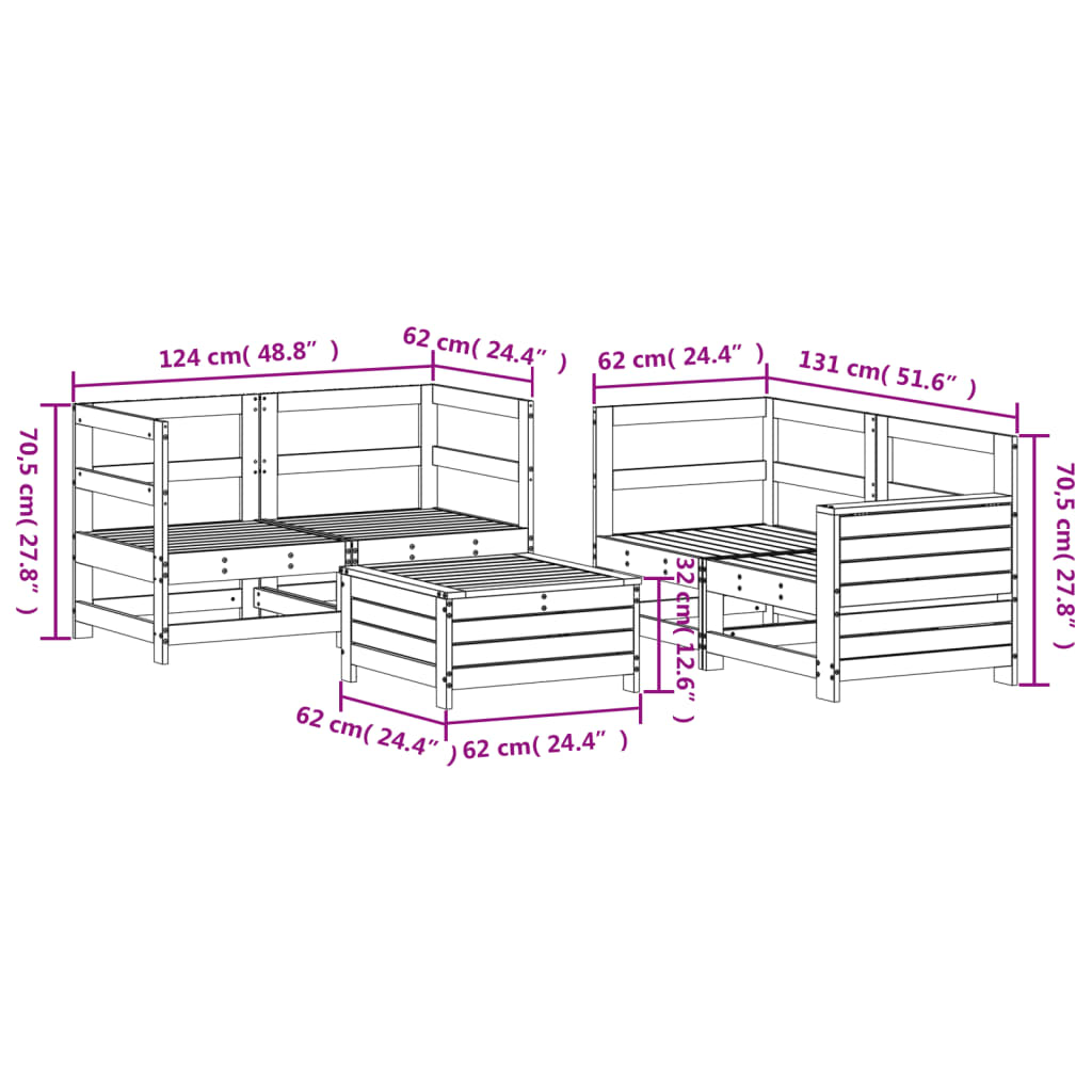 vidaXL 5-dijelni set vrtnih sofa od impregnirane borovine