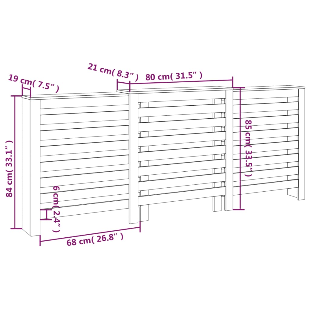 vidaXL Pokrov za radijator bijeli 210x21x85 cm masivna borovina