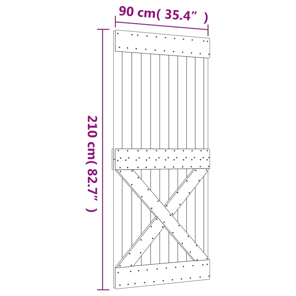 vidaXL Klizna vrata s priborom za montažu 90 x 210 cm masivna borovina