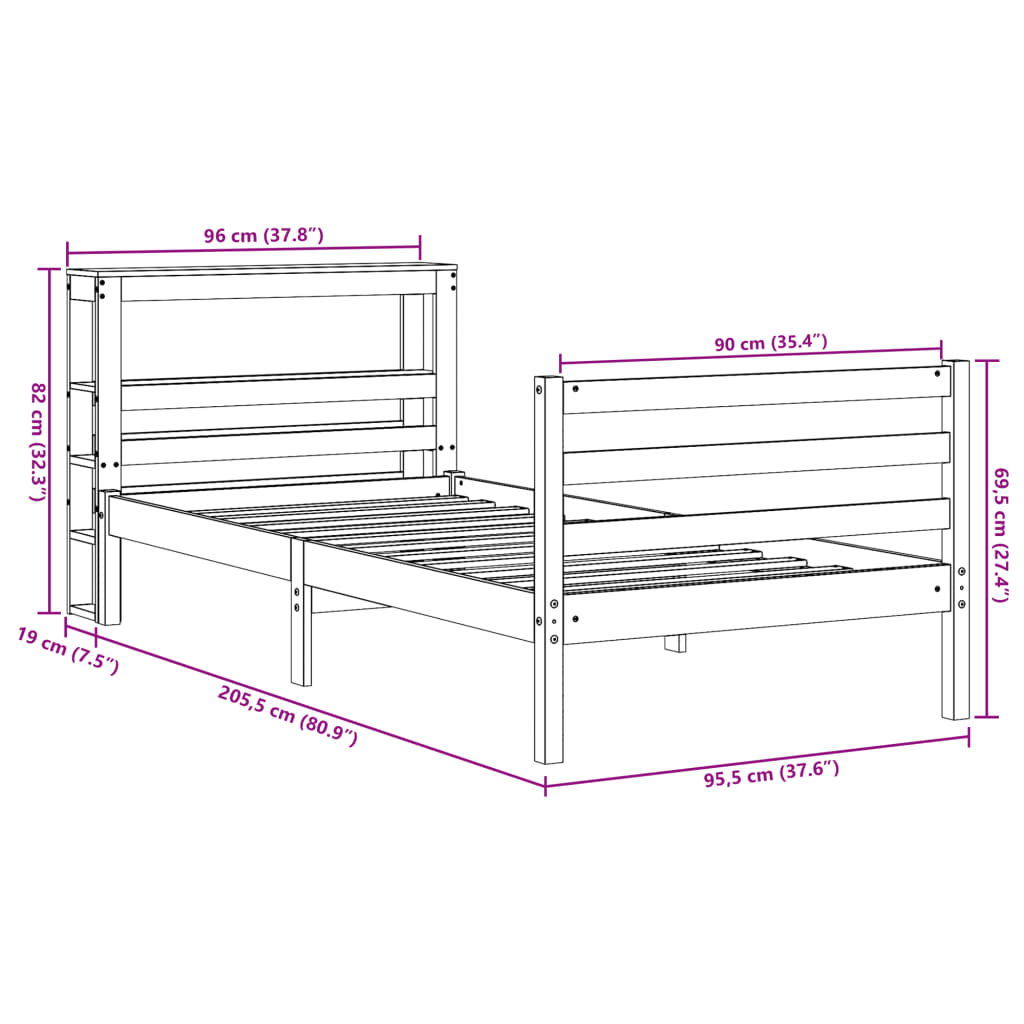 vidaXL Okvir kreveta bez madraca 90 x 200 cm od masivne borovine