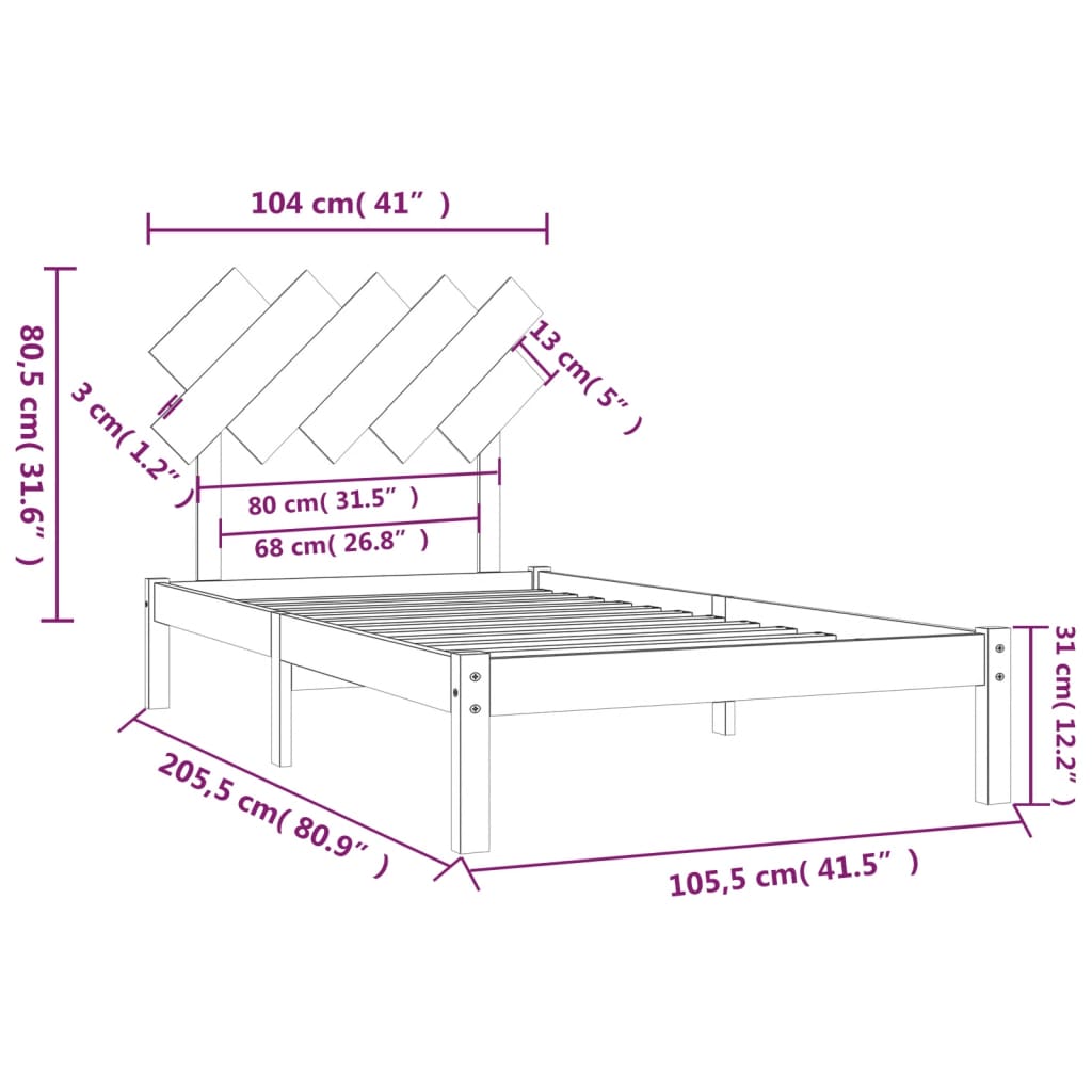 vidaXL Okvir za krevet bijeli 100 x 200 cm od masivnog drva