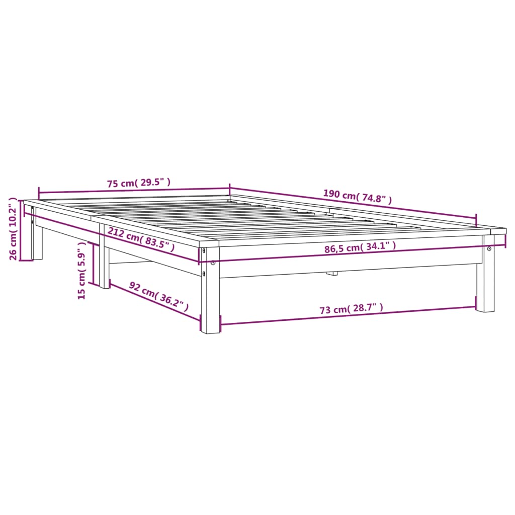 vidaXL Okvir za krevet od masivnog drva boja meda 75x190 cm mali