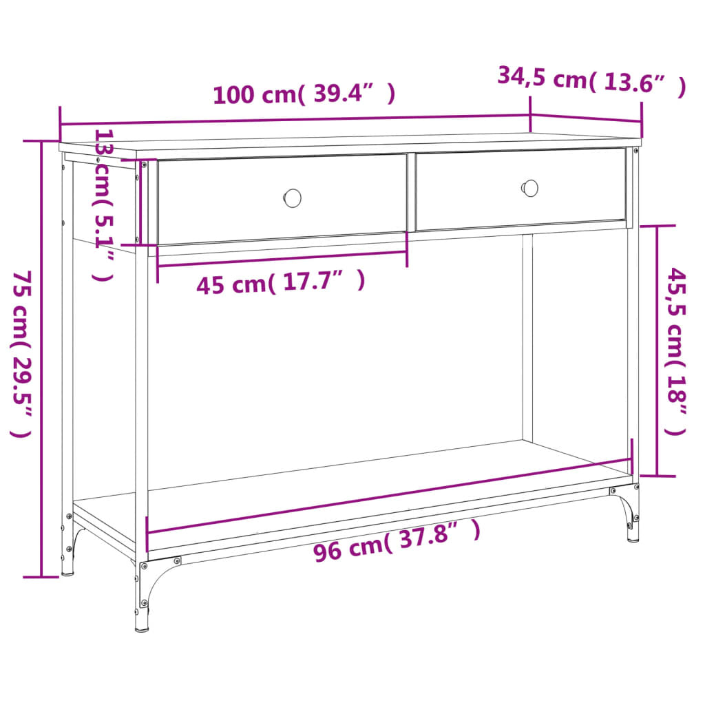 vidaXL Konzolni stol boja hrasta 100 x 34,5 x 75 cm konstruirano drvo