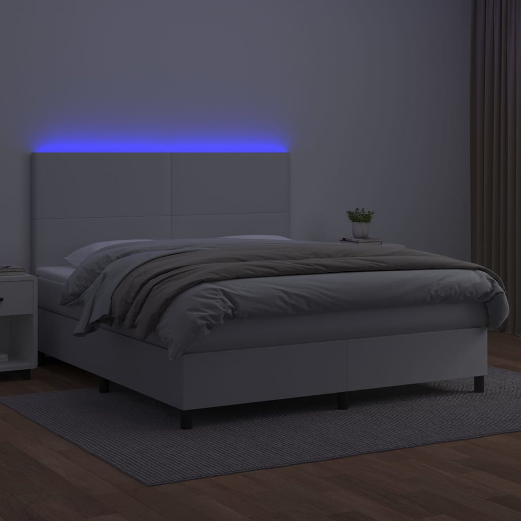 vidaXL Krevet box spring s madracem LED bijeli 180x200 cm umjetna koža