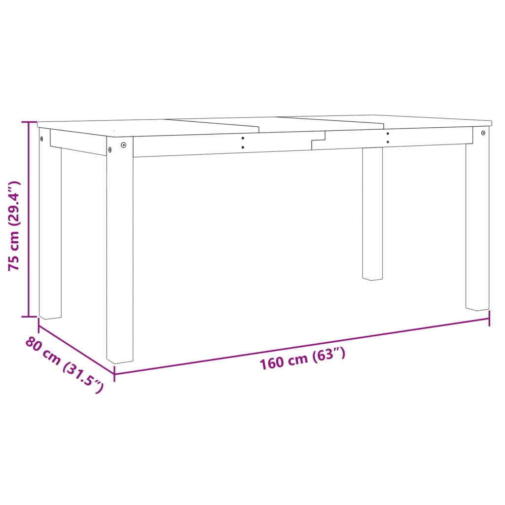 vidaXL Blagovaonski stol Panama sivi 160x80x75 cm od masivne borovine