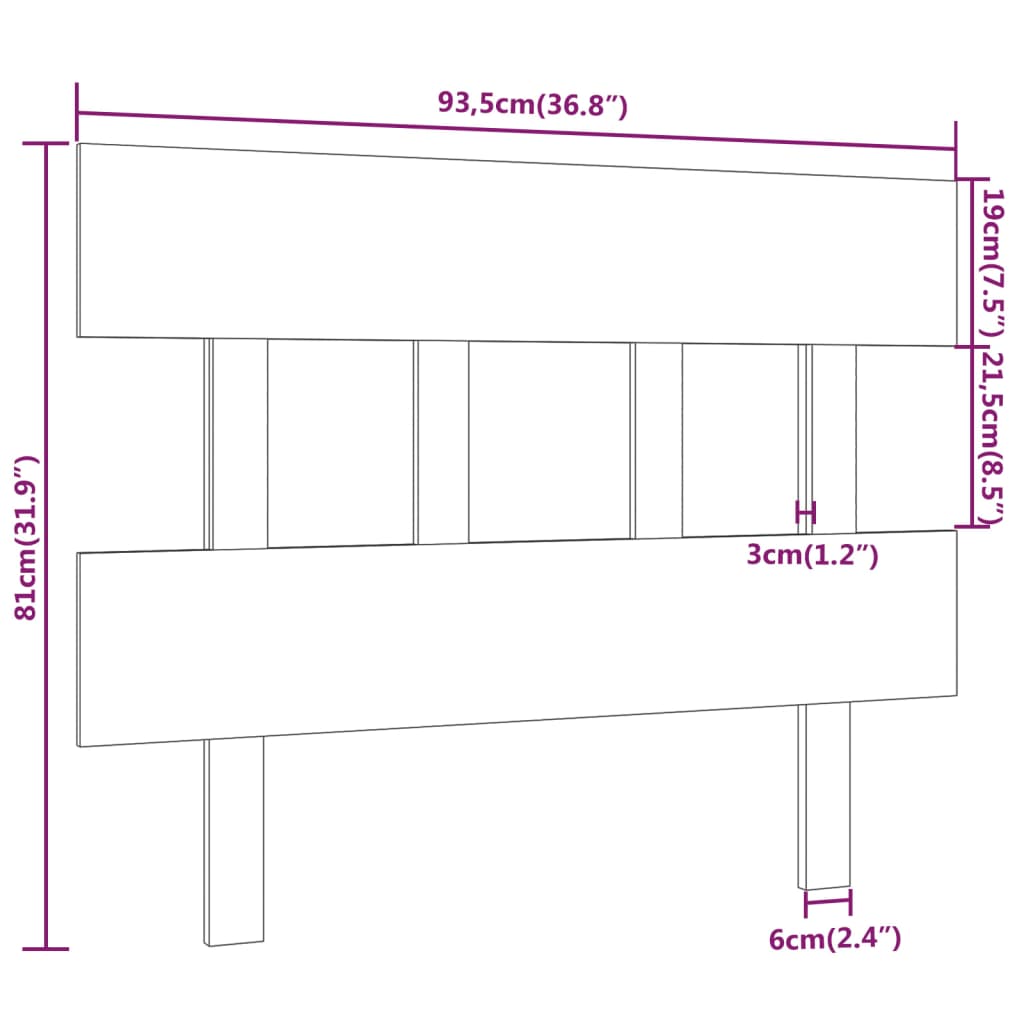 vidaXL Uzglavlje za krevet crno 93,5 x 3 x 81 cm od masivne borovine