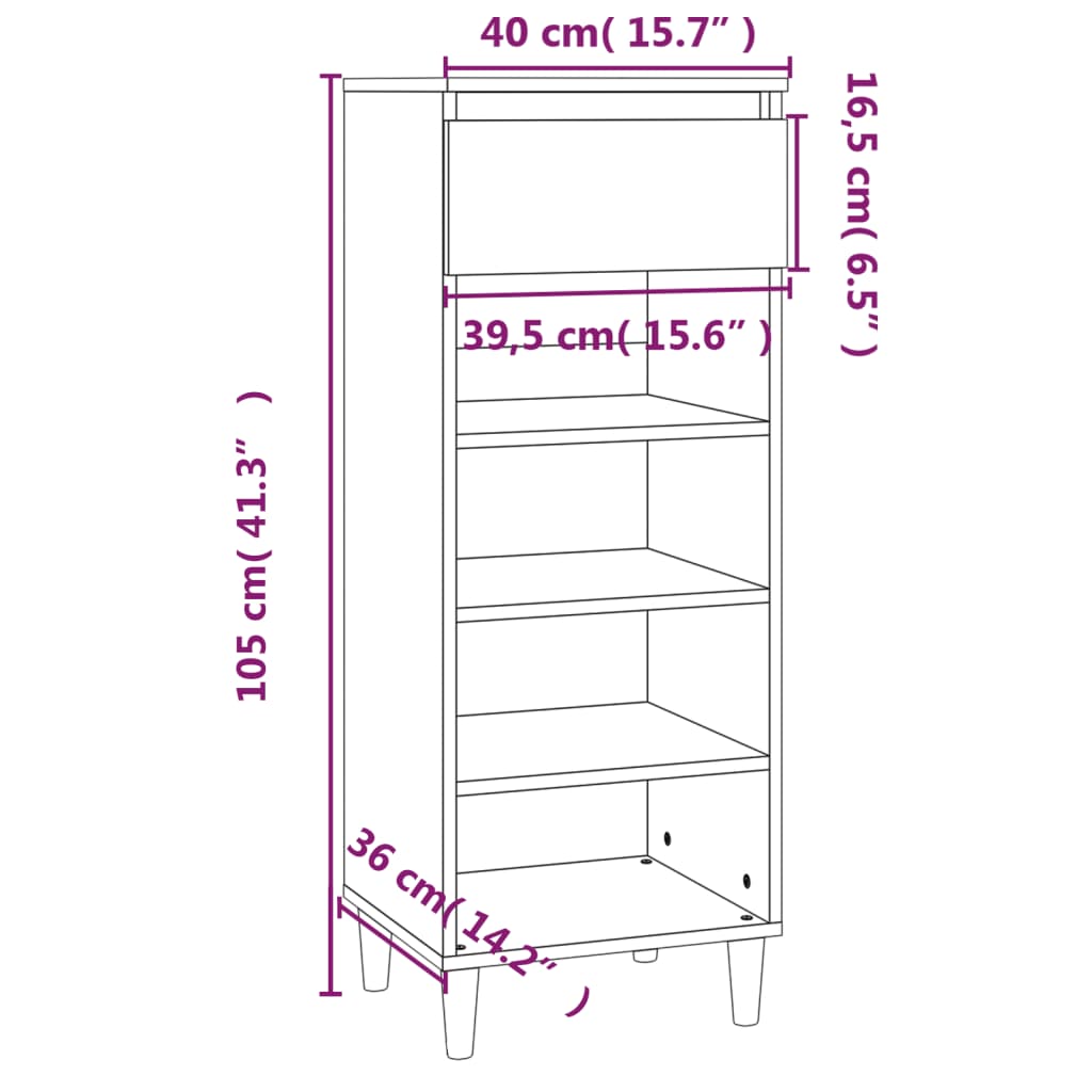 vidaXL Ormarić za cipele sjajni bijeli 40x36x105 cm konstruirano drvo