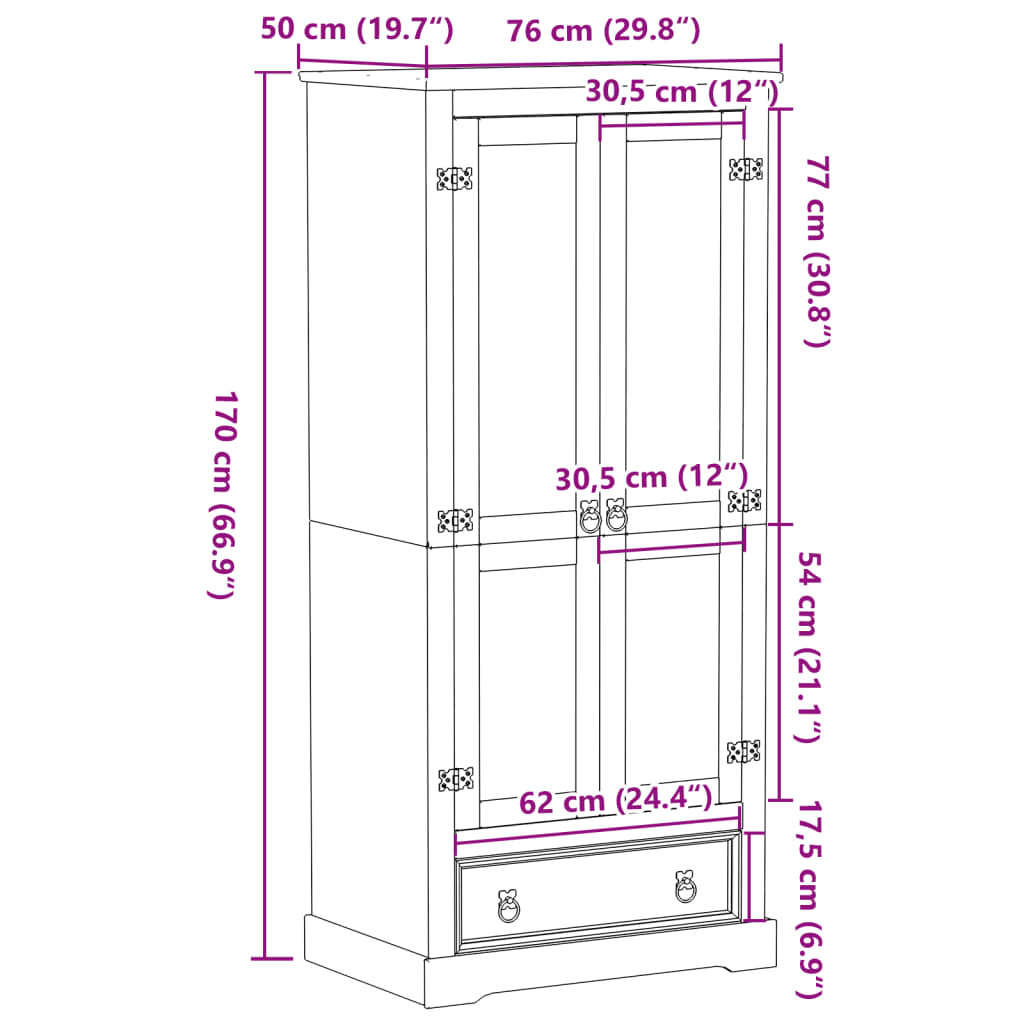 vidaXL Ormar Corona 76 x 50 x 170 cm od masivne borovine