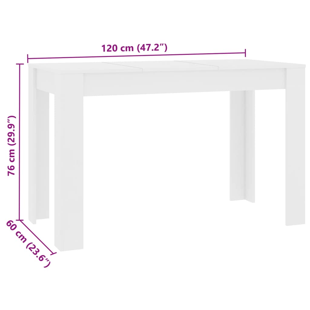 vidaXL Blagovaonski stol bijeli 120 x 60 x 76 cm konstruirano drvo